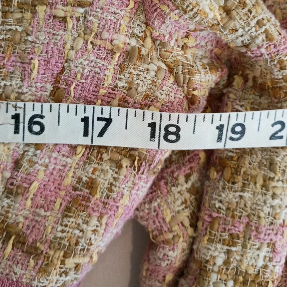 JÔN Pink Tweed Skirt Suit Set Jacket 10 Skirt 6 Fringe Trim‎ Bow